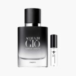 Decant Acqua di Giò Parfum 100% original, la fragancia Amaderada Acuática para hombre con notas marinas, bergamota, romero e incienso de olíbano, junto al frasco negro recargable | El Rey de los Perfumes