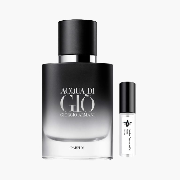 Decant Acqua di Giò Parfum 100% original, la fragancia Amaderada Acuática para hombre con notas marinas, bergamota, romero e incienso de olíbano, junto al frasco negro recargable | El Rey de los Perfumes