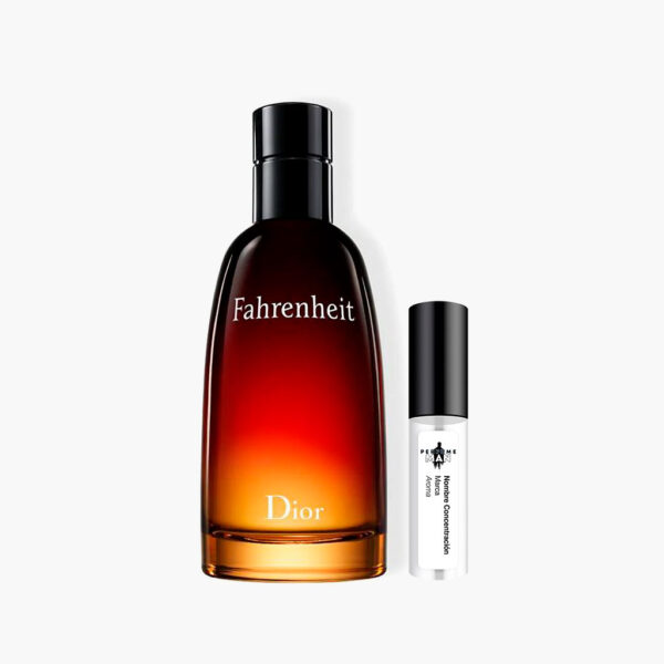 Decant Dior Fahrenheit EDT 100% original, el perfume Almizcle Amaderado Floral de hoja de violeta, cuero y mandarina para hombre, junto al frasco rojo y amarillo | El Rey de los Perfumes
