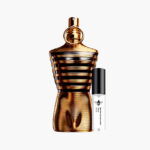 Decant Jean Paul Gaultier Le Male Elixir Parfum 100% original, el perfume beast mode con notas de vainilla, miel y tabaco, junto al frasco torso dorado y marrón | El Rey de los Perfumes