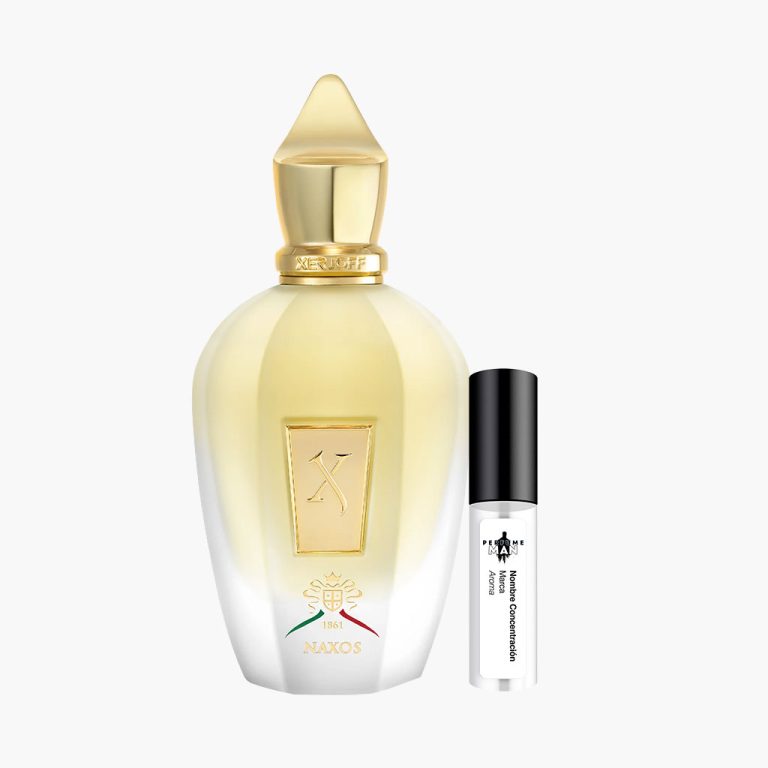 Decant Xerjoff Naxos EDP 100% original, la fragancia Cítrica Gourmand unisex de nicho con notas de miel, tabaco, vainilla y canela, junto al frasco dorado | El Rey de los Perfumes
