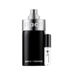 Decant Paco EDT 100% original de Paco Rabanne, la fragancia unisex Cítrica Aromática con notas de limón, pino y té, junto al frasco plateado | El Rey de los Perfumes