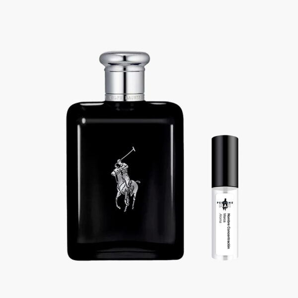 Decant Ralph Lauren Polo Black EDT 100% original, el perfume de mango helado, sándalo y pachulí para hombre, junto al frasco negro | El Rey de los Perfumes