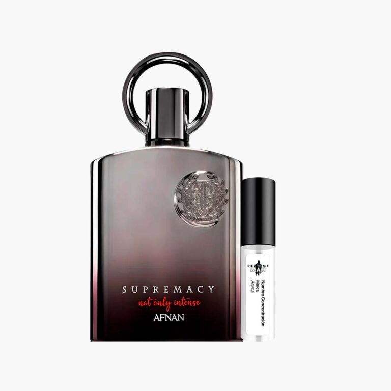 Decant Afnan Supremacy Not Only Intense Extrait de Parfum 100% original, la versión oscura y potente de Creed Aventus, junto al frasco | El Rey de los Perfumes