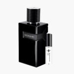 Decant Yves Saint Laurent Y Eau de Parfum 100% original, la fragancia Aromática Fougère para hombre con notas de manzana, jengibre, salvia y cedro, junto al frasco azul oscuro | El Rey de los Perfumes