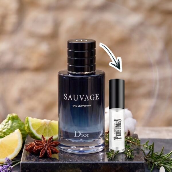 Perfume sauvage eau de parfum junto a decant